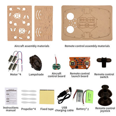 Set quadricottero telecomandato da 2,4 g. Kit Bemay giocattolo in legno assemblato per droni Rc educativi
